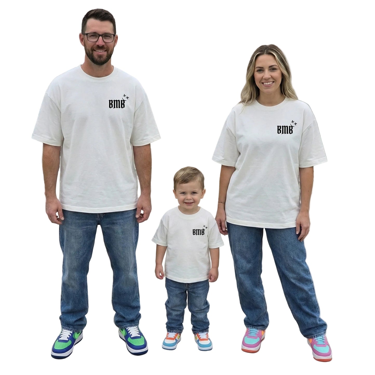 matching family outfit in white front view