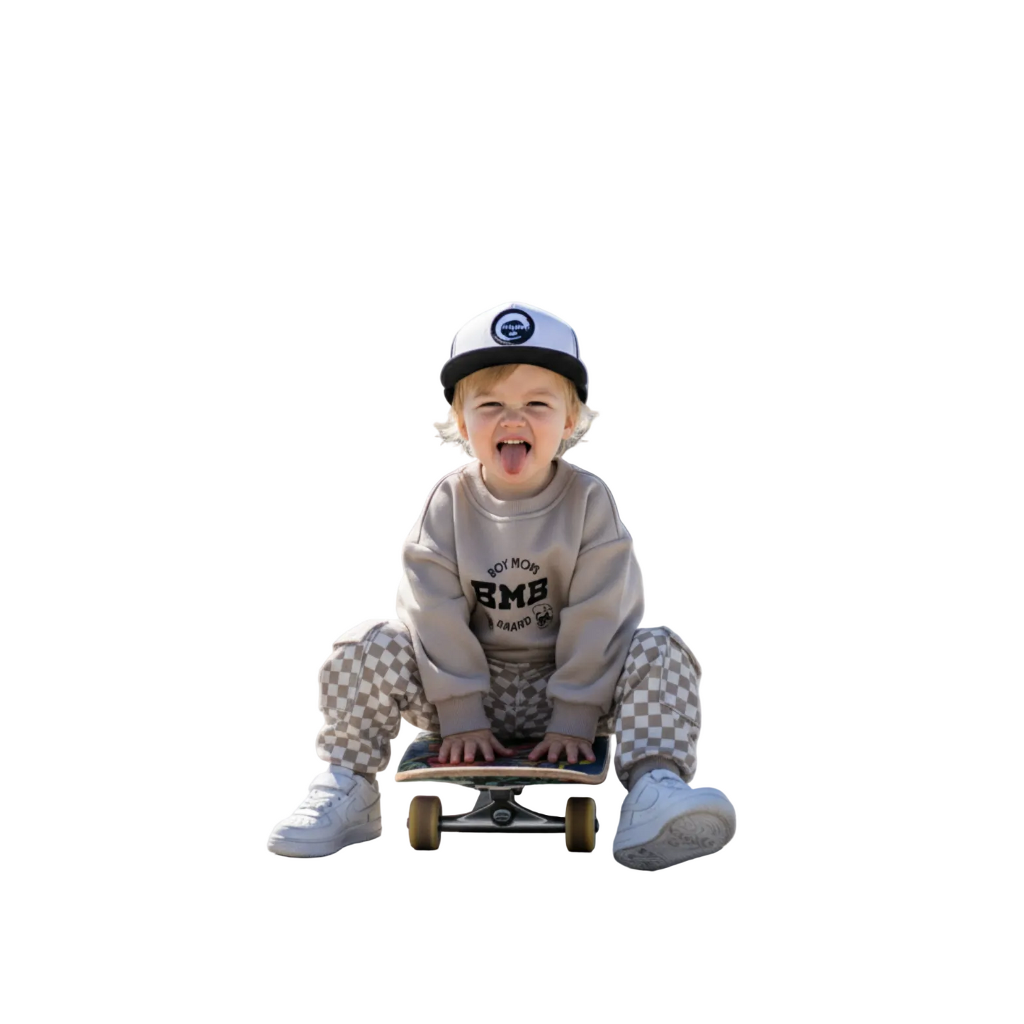 toddler boy clothing oversied crewneck beige on kid front view