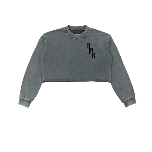 WOMEN - Snow Washed Raw Edge Cropped Sweatshirt