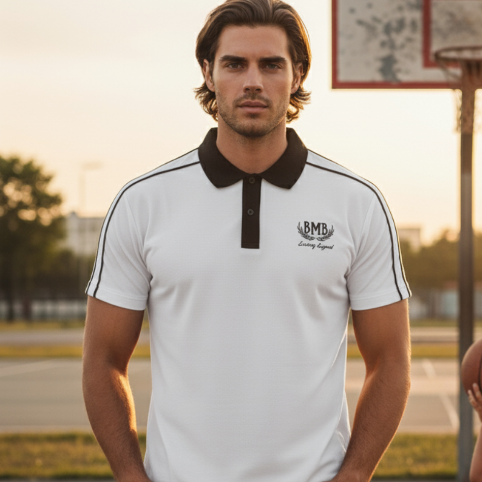 Contrast Collar Short-Sleeve Polo Shirt