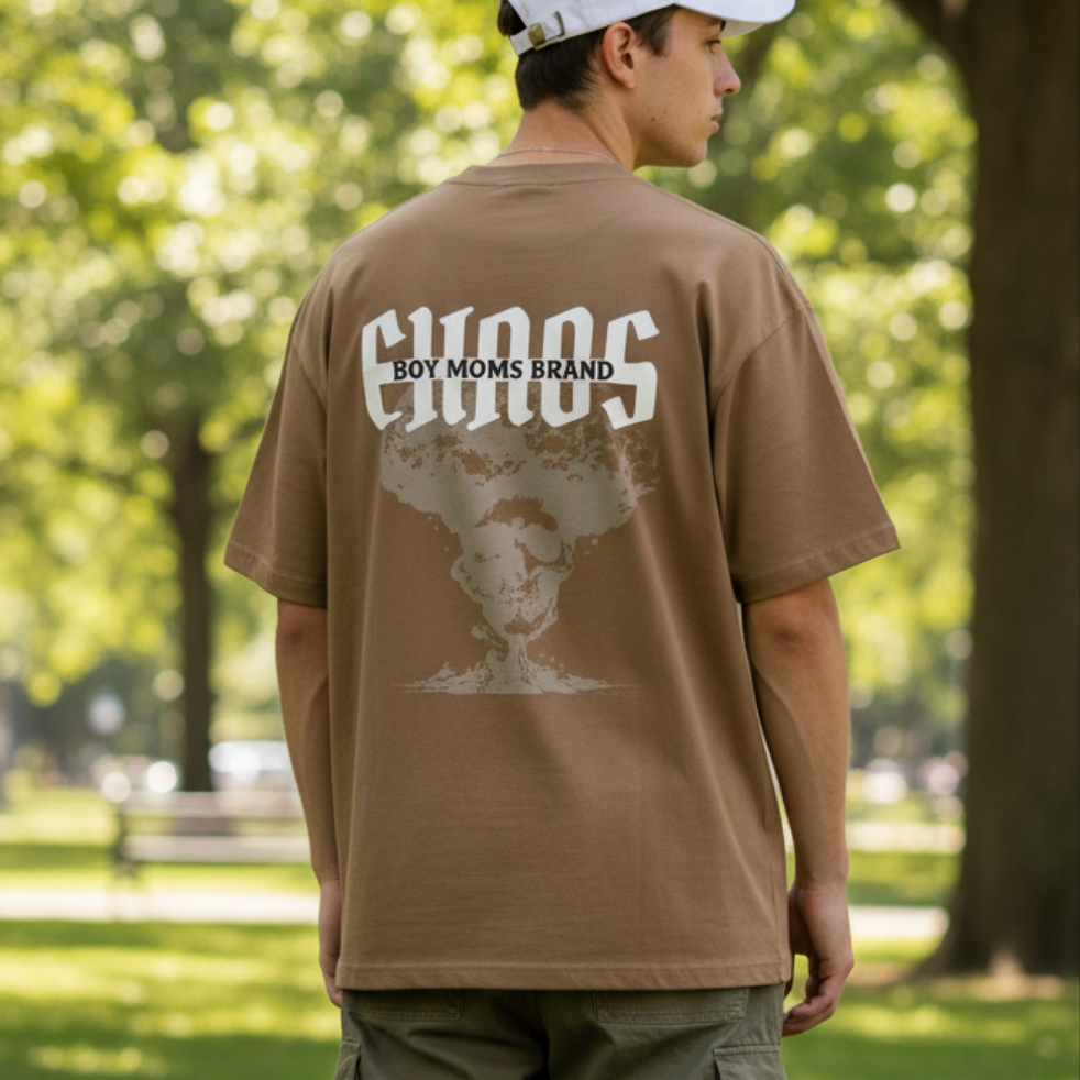 dad and son matching family outfit oversized tee brown back view