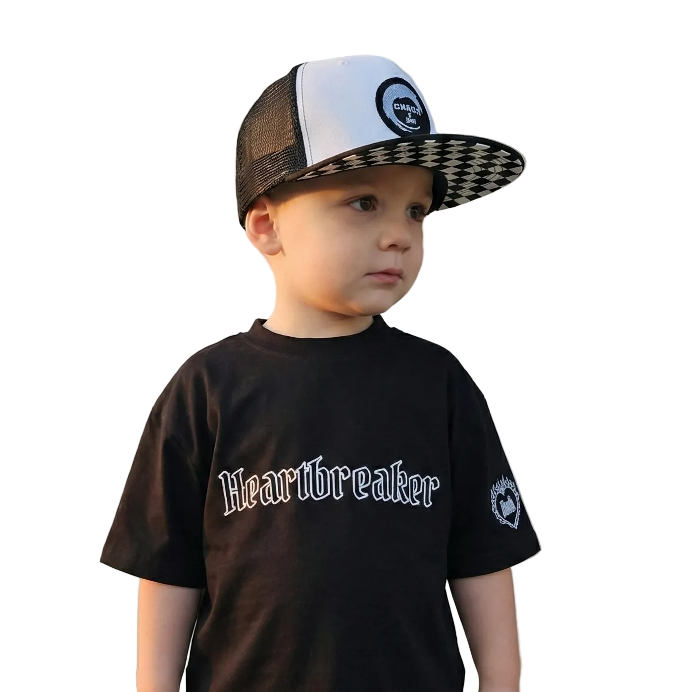 matching snapback trucker chekerboard pattern
