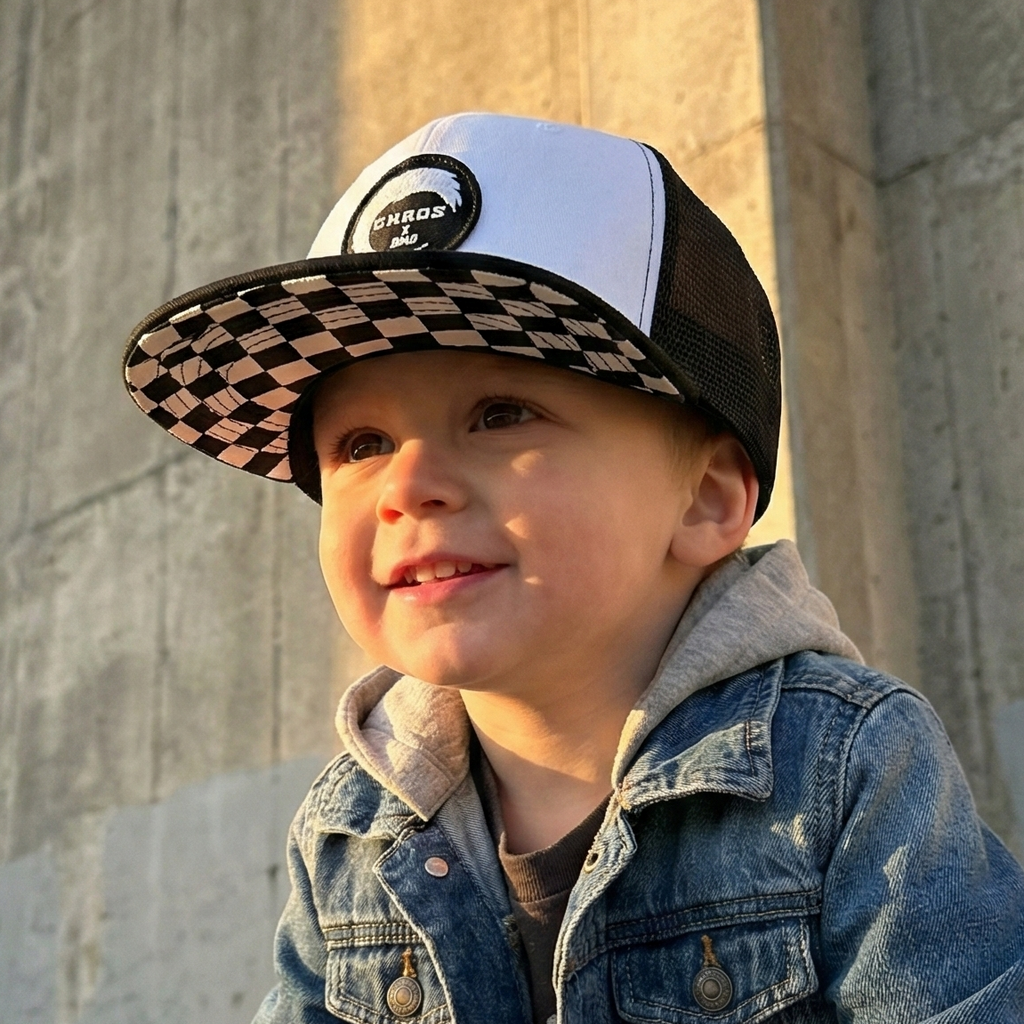 matching snapback trucker cap on kid