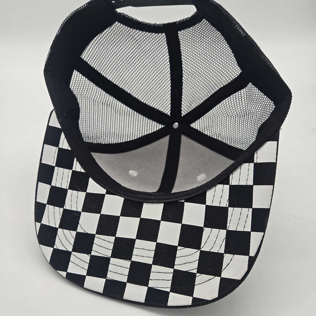 matching snapback cap black chekerboard pattern