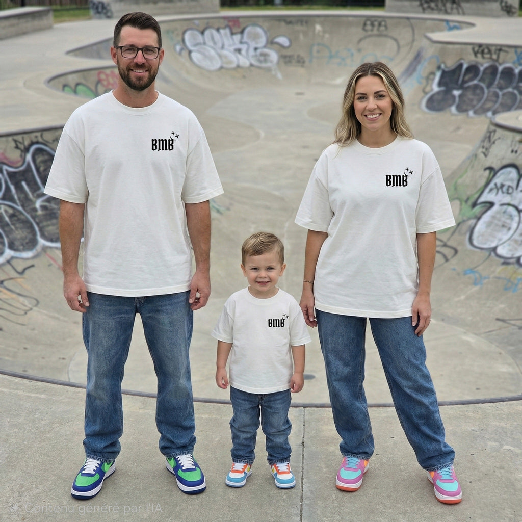 matching family outfit in white front view