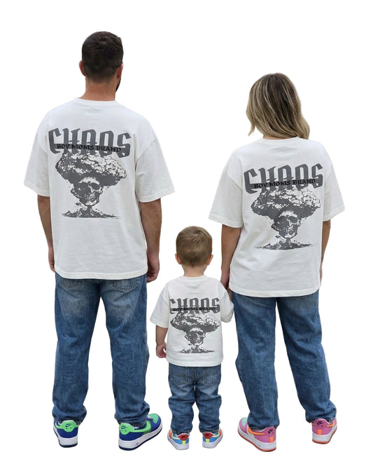 matching family outfit chaos tee in white back view