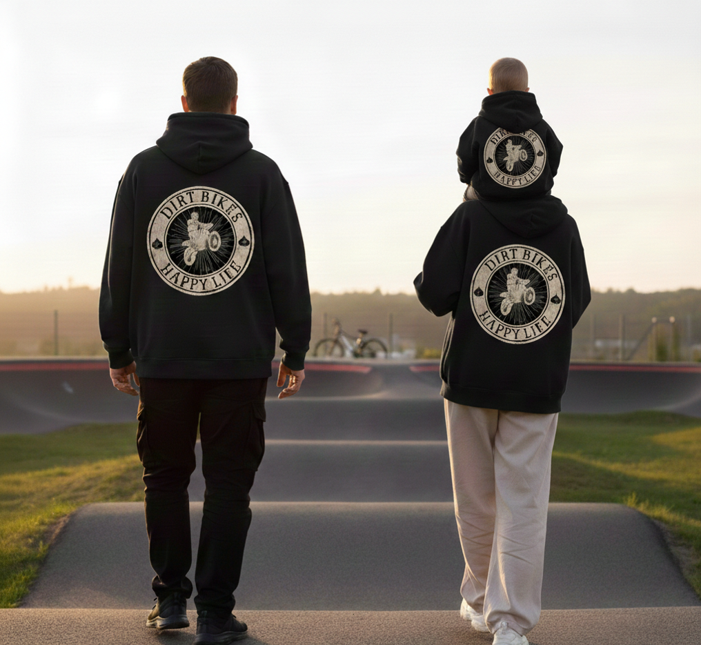matching family outfit hoodie mom dad son back view