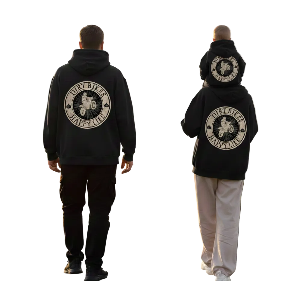 matching family outfit hoodie mom dad son back view