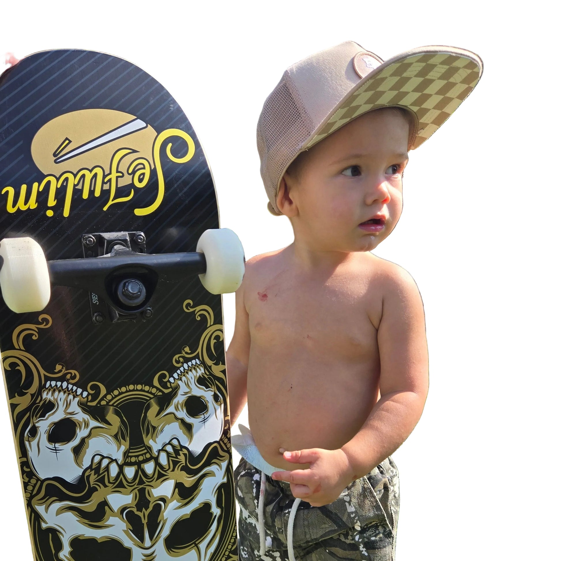 matching mom and son snapback cap beige chekerboard on kid