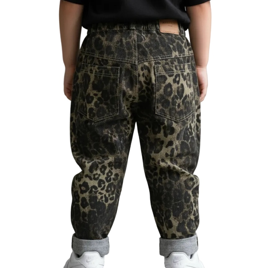 toddler boy clothing leopard denim jeans back view