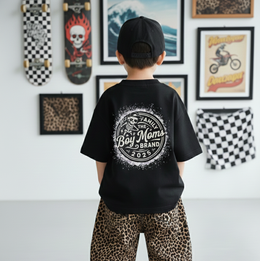 toddler boy outfit black oversized tee back view