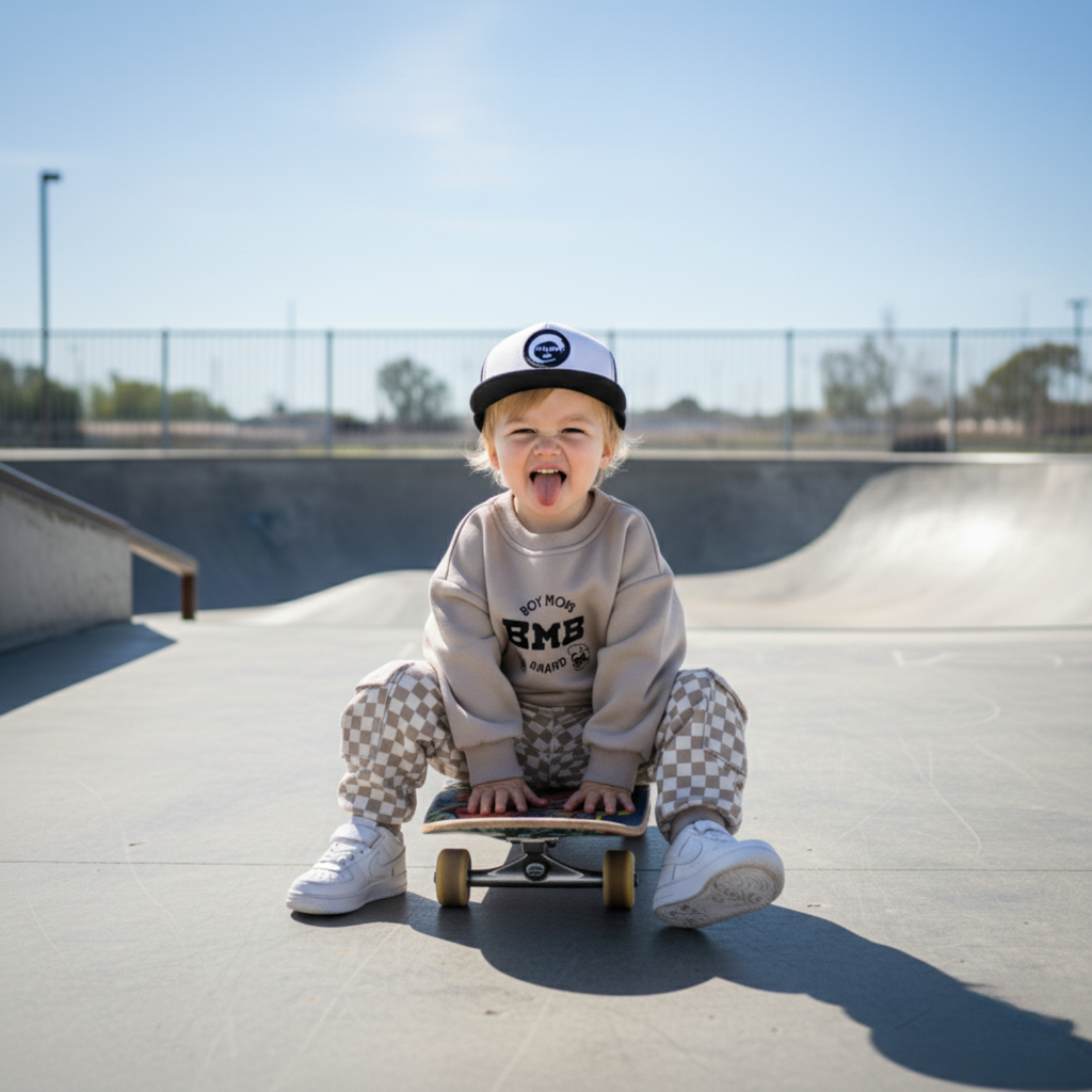 toddler boy clothing oversied crewneck beige on kid front view