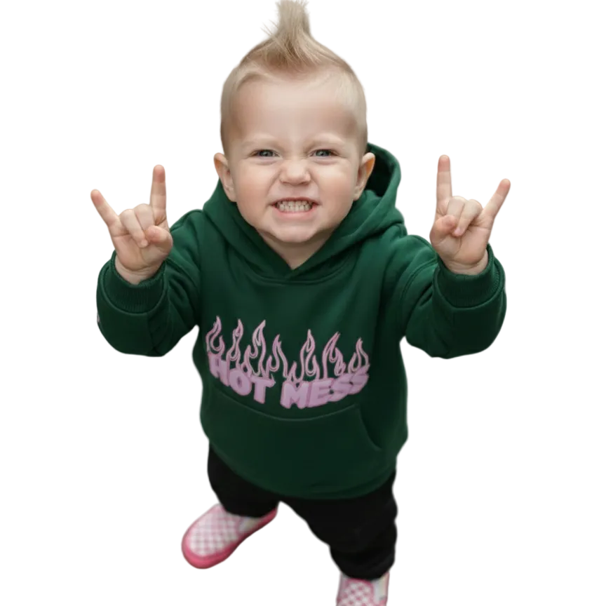 toddler boy clothing oversized green hoodie skater style on kid front