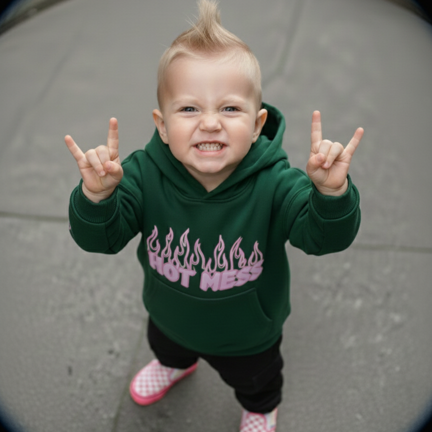 toddler boy clothing oversized green hoodie skater style on kid front