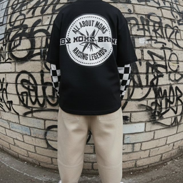 toddler boy clothing oversized black tee on kid back view