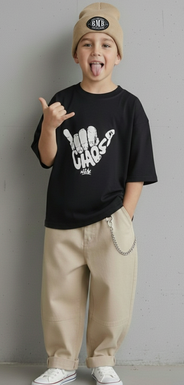 toddler boy clothing oversized black tee on kid front view